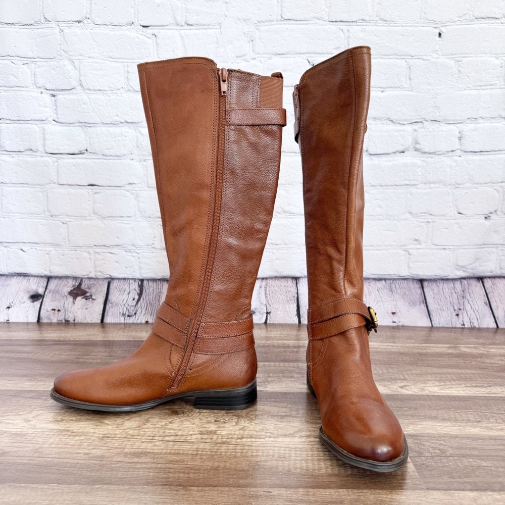 New Naturalizer June Brown Leather Boots Riding Zipper Heeled Size 6.5M - Picture 6 of 10